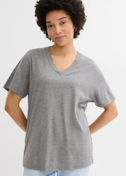 bonprix Lot de 5 T-shirts longs et amples à col V|Femme Basiques|T-Shirts & Tops