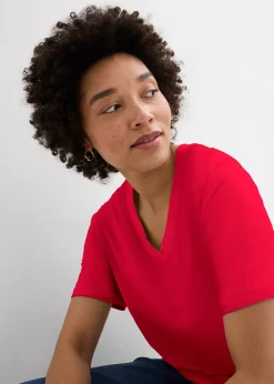 bonprix Lot de 5 T-shirts longs et amples à col V|Femme Basiques|T-Shirts & Tops