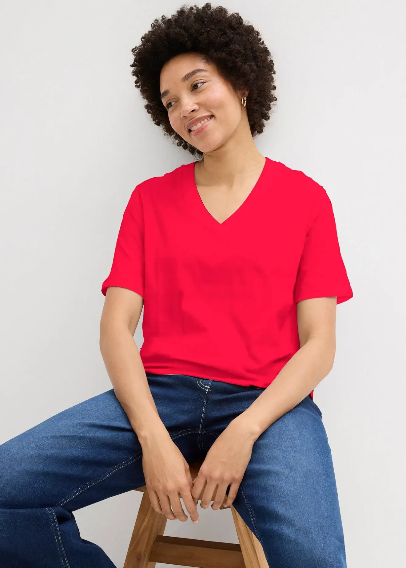 bonprix Lot de 5 T-shirts longs et amples à col V|Femme Basiques|T-Shirts & Tops