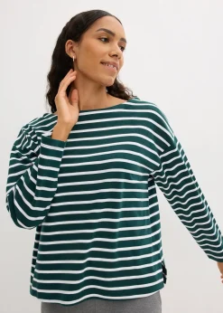 bonprix Lot de 2 T-shirts manches longues 100% coton|Femme Basiques