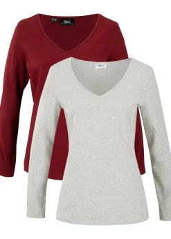 bonprix Lot de 2 T-shirts manches longues près du corps|Femme Basiques|T-Shirts & Tops