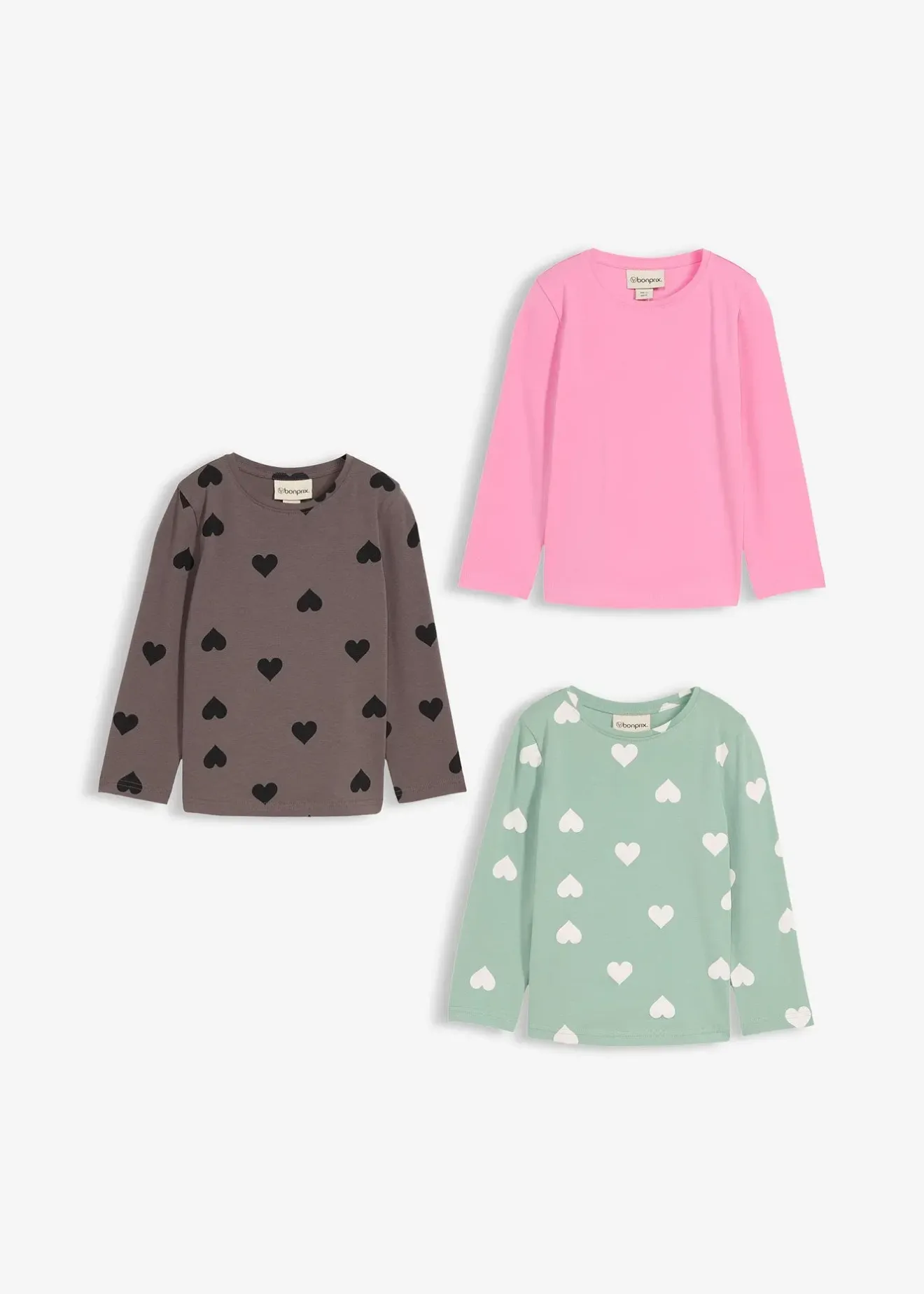 bonprix Lot de 3 T-shirts manches longues en coton extensible|Enfant Vêtements Enfant|Filles 2-8 Ans·Lot De 2 Articles Et Plus