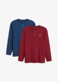 Homme bonprix T-Shirts & Polos|Lot de 2 T-shirts manches longues col tunisien 100% coton