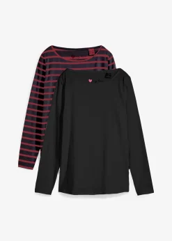bonprix Lot de 2 T-shirts manches longues à encolure bateau|Femme Basiques