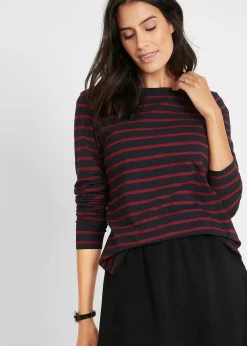 bonprix Lot de 2 T-shirts manches longues à encolure bateau|Femme Basiques