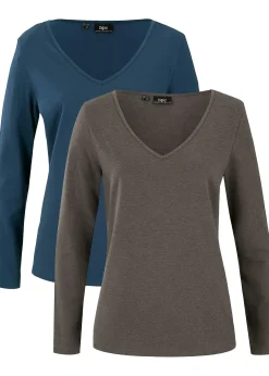 Femme bonprix Basiques|T-Shirts & Tops|Lot de 2 T-shirts manches longues près du corps