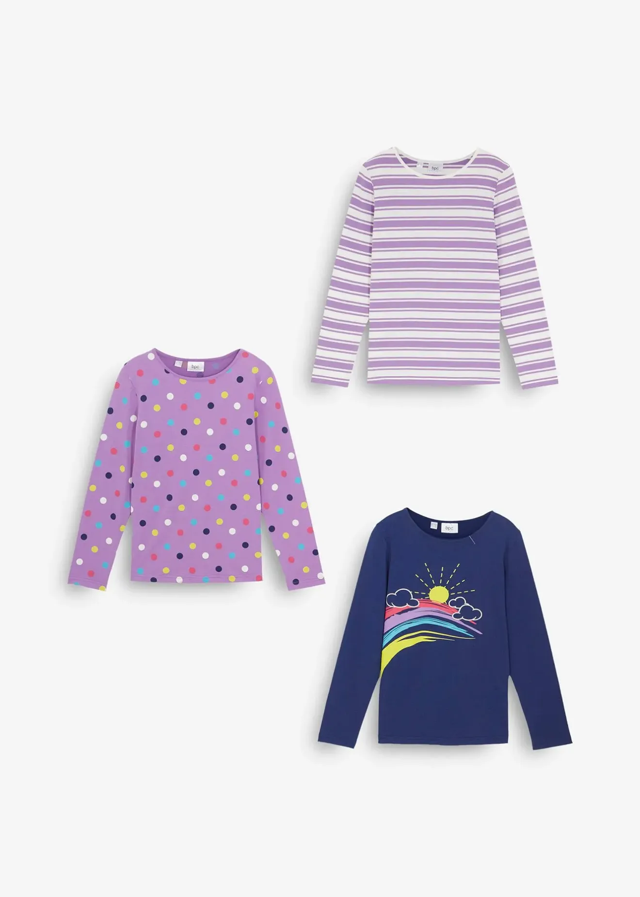 bonprix Lot de 3 T-shirts manches longues 100% coton|Enfant Vêtements Enfant|Filles 2-8 Ans·Lot De 2 Articles Et Plus