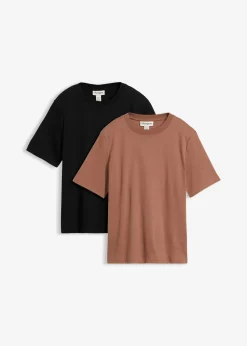 bonprix Lot de 2 T-shirts épais en jersey 100% coton|Femme Basiques|T-Shirts & Tops