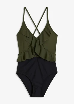 bonprix Maillot 1 pièce à découpe et volants|Femme Maillots 1 Pièce