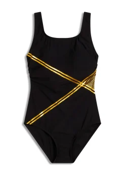 bonprix Maillot 1 pièce sculptant à détails dorés, maintien léger|Femme Maillots De Bain Gainants|Maillots 1 Pièce