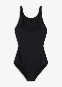 bonprix Maillot 1 pièce sculptant, maintien modéré, avec mesh transparent|Femme Maillots De Bain Gainants|Maillots 1 Pièce