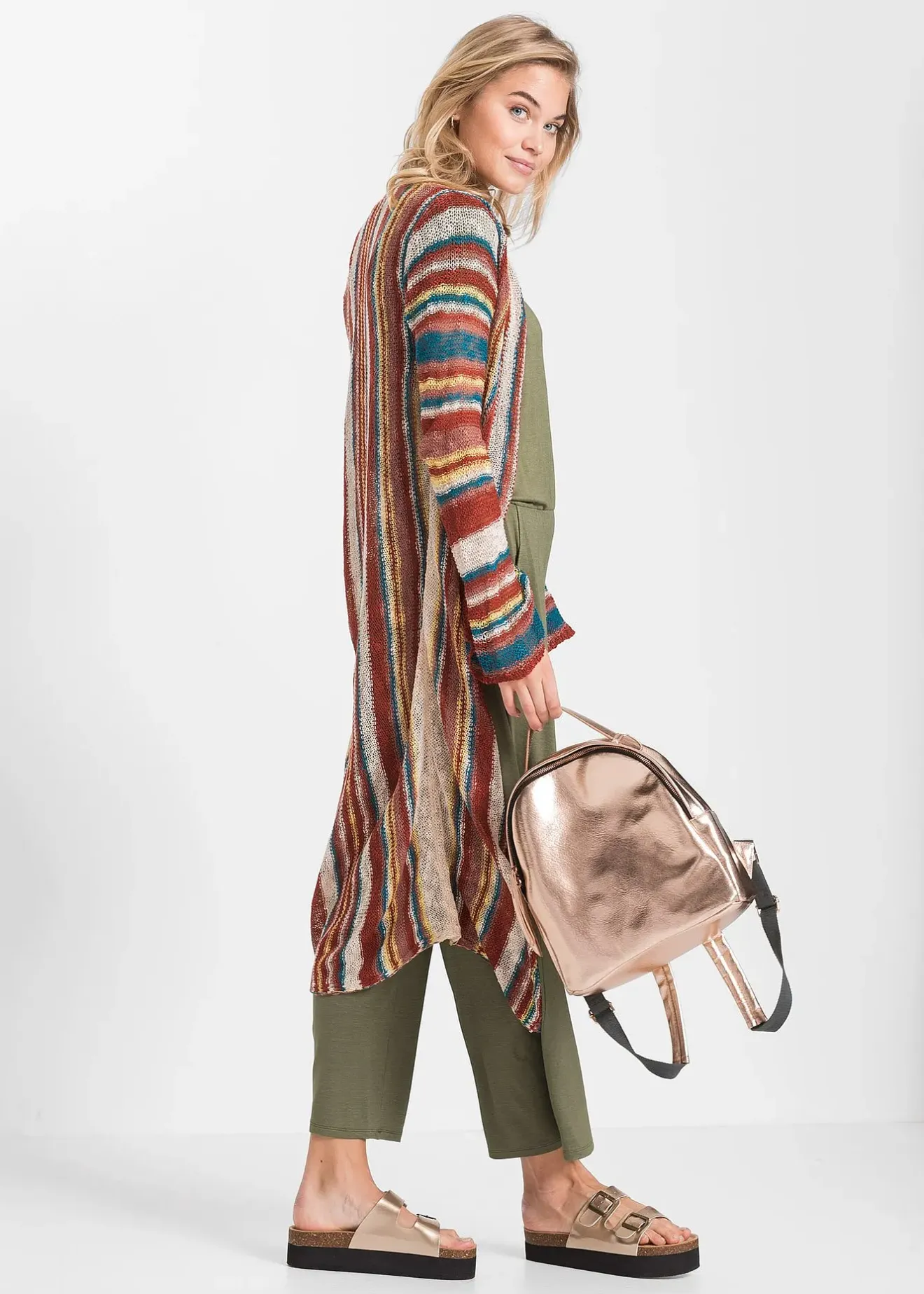 bonprix Manteau en maille à rayures|Femme Maille|Pulls & Gilets