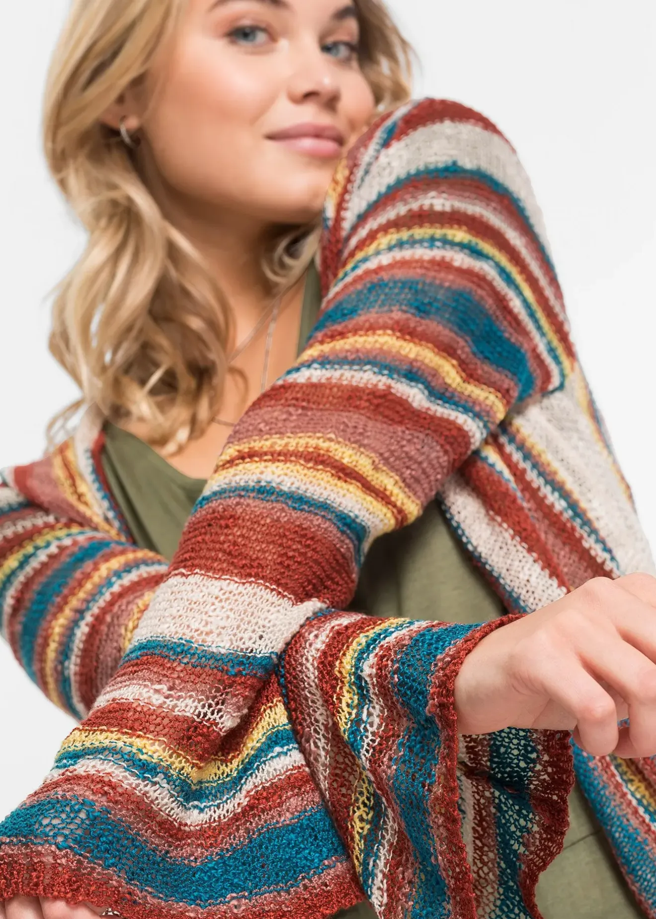 bonprix Manteau en maille à rayures|Femme Maille|Pulls & Gilets