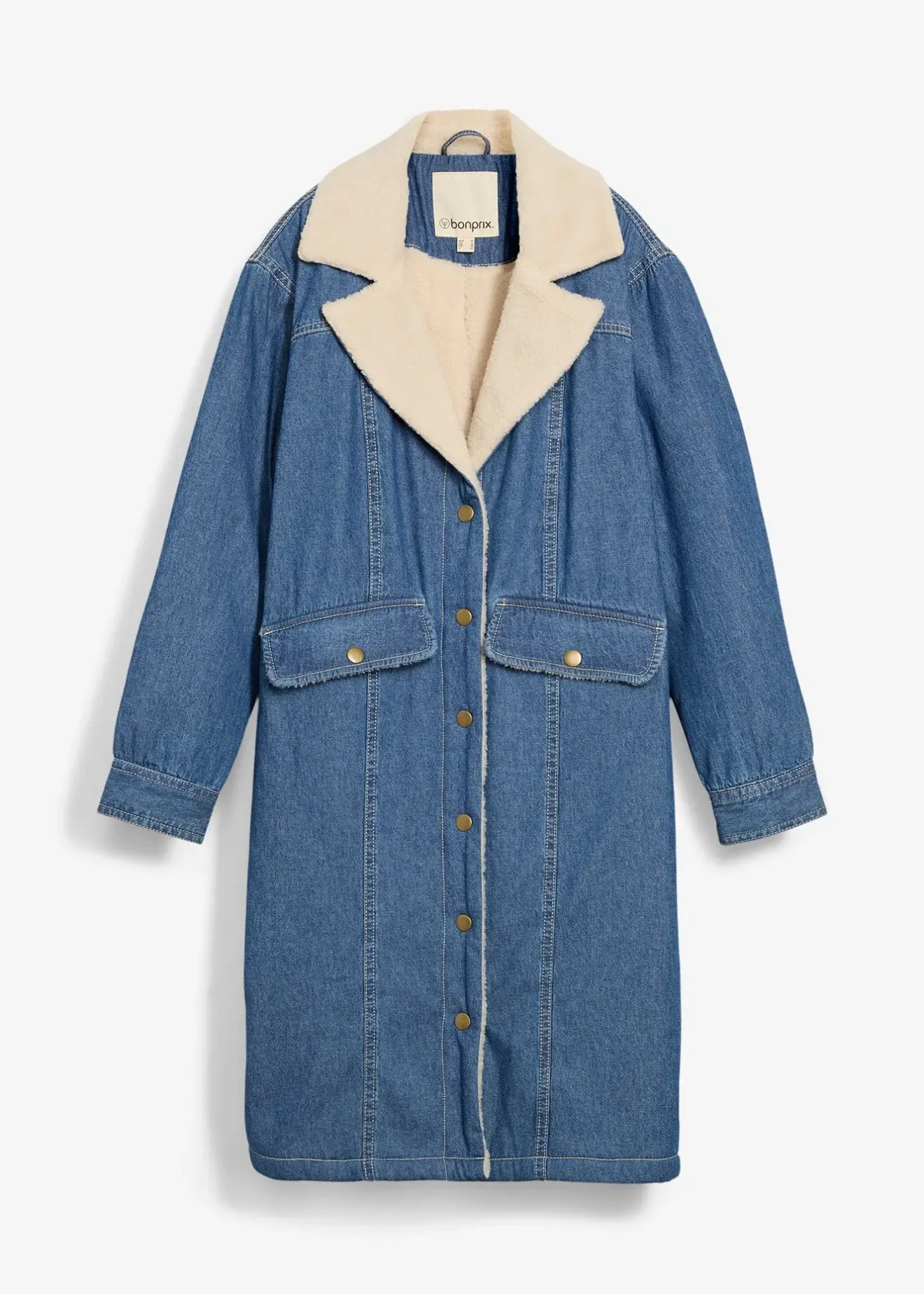 bonprix Manteau rembourré en denim, doublé sherpa|Femme Vestes & Manteaux