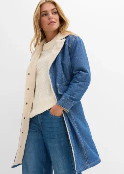 bonprix Manteau rembourré en denim, doublé sherpa|Femme Vestes & Manteaux