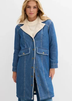 bonprix Manteau rembourré en denim, doublé sherpa|Femme Vestes & Manteaux