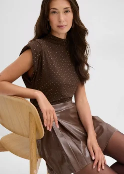 Femme bonprix Jupes|Mini-jupe enduite à plis creux