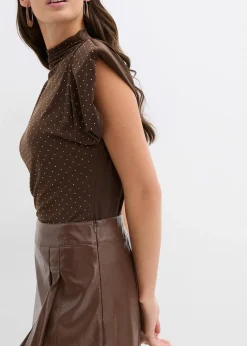 Femme bonprix Jupes|Mini-jupe enduite à plis creux