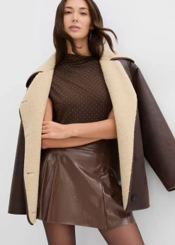 Femme bonprix Jupes|Mini-jupe enduite à plis creux