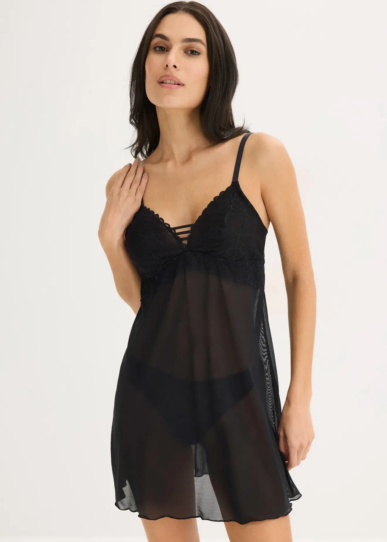 Femme bonprix Guêpières & Déshabillés|Dessous|Négligé à dentelle cœurs, sans armatures