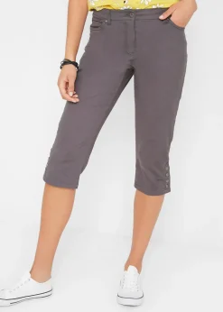 Femme bonprix Pantalons|Pantacourt en coton avec taille élastique et boutons