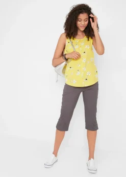 Femme bonprix Pantalons|Pantacourt en coton avec taille élastique et boutons