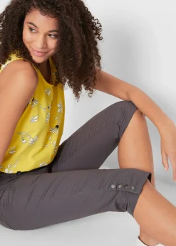 Femme bonprix Pantalons|Pantacourt en coton avec taille élastique et boutons