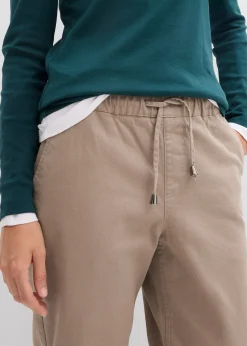 Femme bonprix Pantalons|Pantalon barrel en twill, taille mi-haute élastiquée