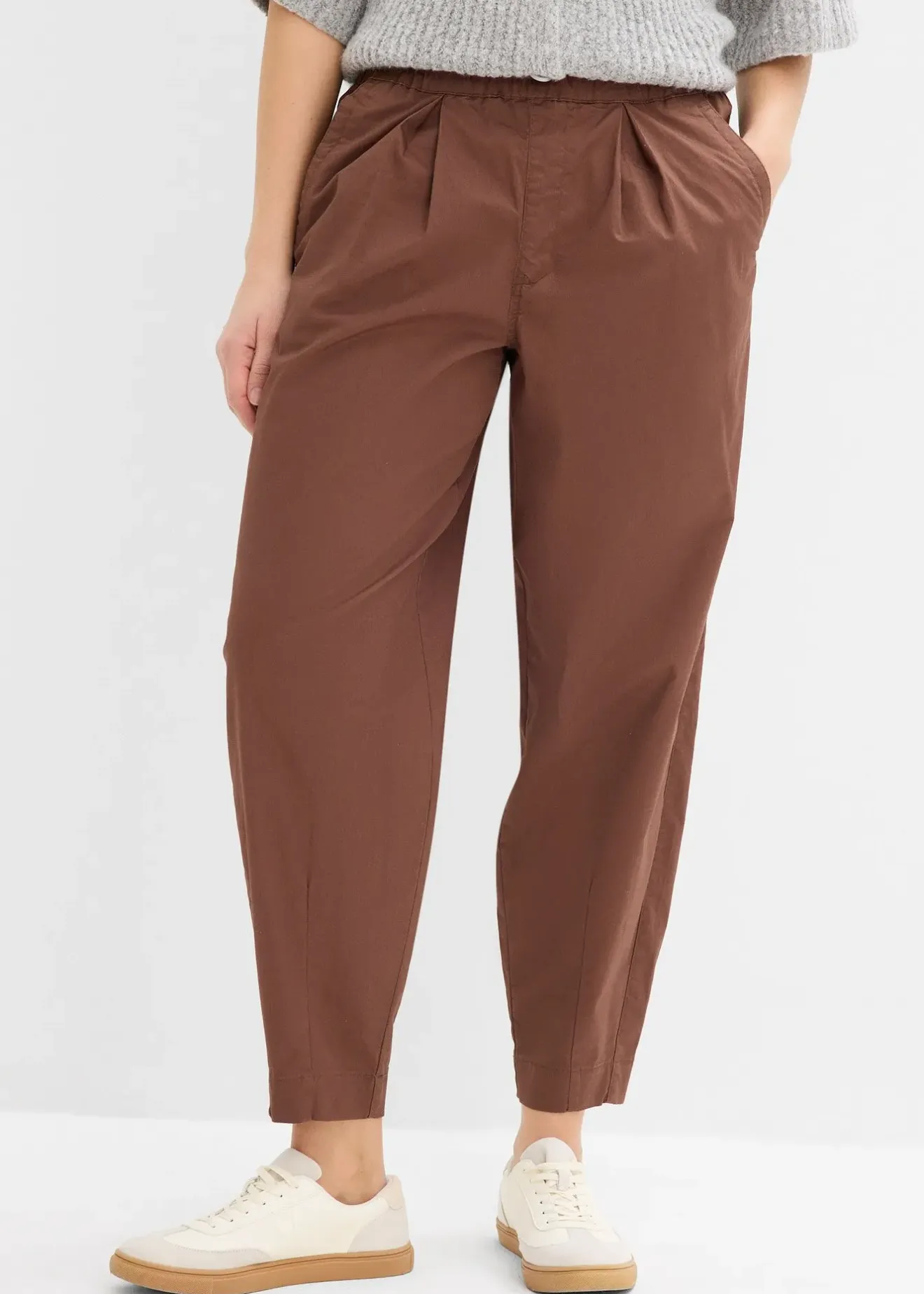 bonprix Pantalon barrel en twill à taille élastiquée|Femme Pantalons
