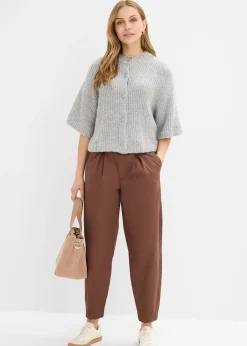 bonprix Pantalon barrel en twill à taille élastiquée|Femme Pantalons