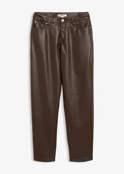 bonprix Pantalon barrel enduit, taille mi-haute|Femme Pantalons