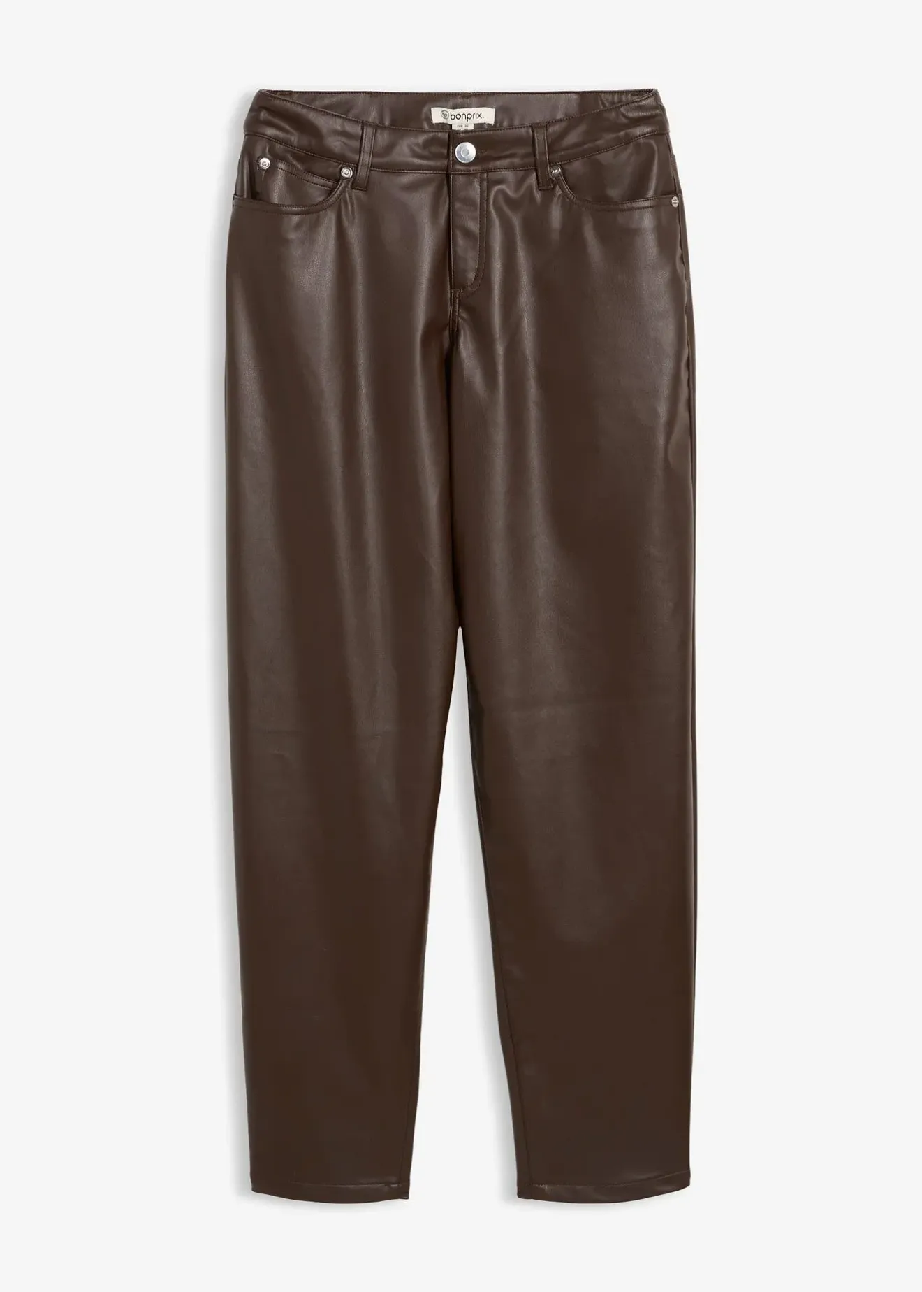 bonprix Pantalon barrel enduit, taille mi-haute|Femme Pantalons