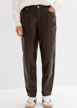 bonprix Pantalon barrel enduit, taille mi-haute|Femme Pantalons