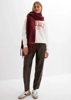 bonprix Pantalon barrel enduit, taille mi-haute|Femme Pantalons