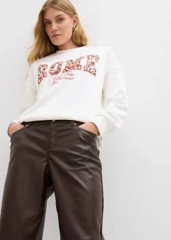 bonprix Pantalon barrel enduit, taille mi-haute|Femme Pantalons