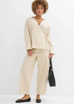 bonprix Pantalon barrel léger en lin mélangé|Femme Deux Pièces & Ensembles|Pantalons