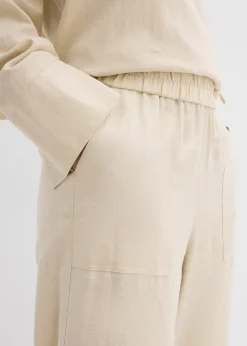 bonprix Pantalon barrel léger en lin mélangé|Femme Deux Pièces & Ensembles|Pantalons