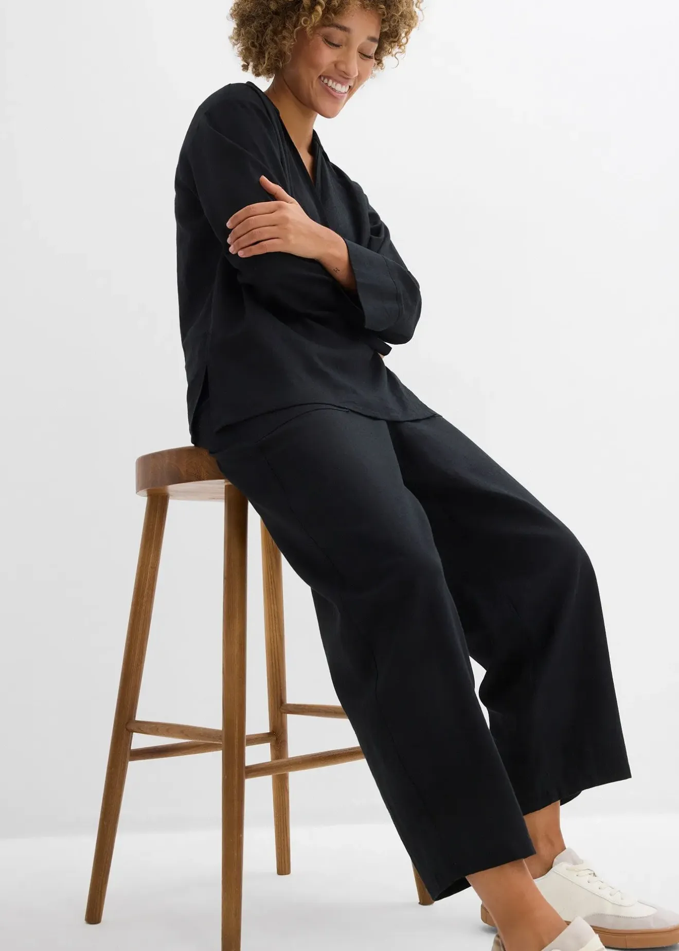 Femme bonprix Deux Pièces & Ensembles|Pantalons|Pantalon barrel léger en lin mélangé