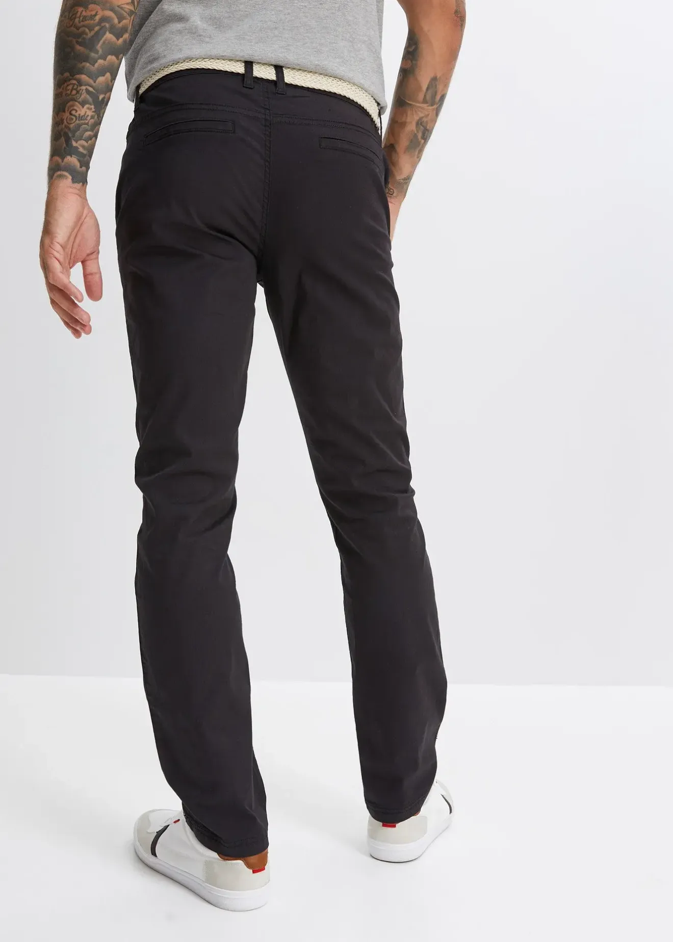 bonprix Pantalon chino droit avec taille élastique et ceinture, regular|Homme Pantalons