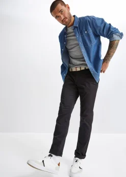 bonprix Pantalon chino droit avec taille élastique et ceinture, regular|Homme Pantalons