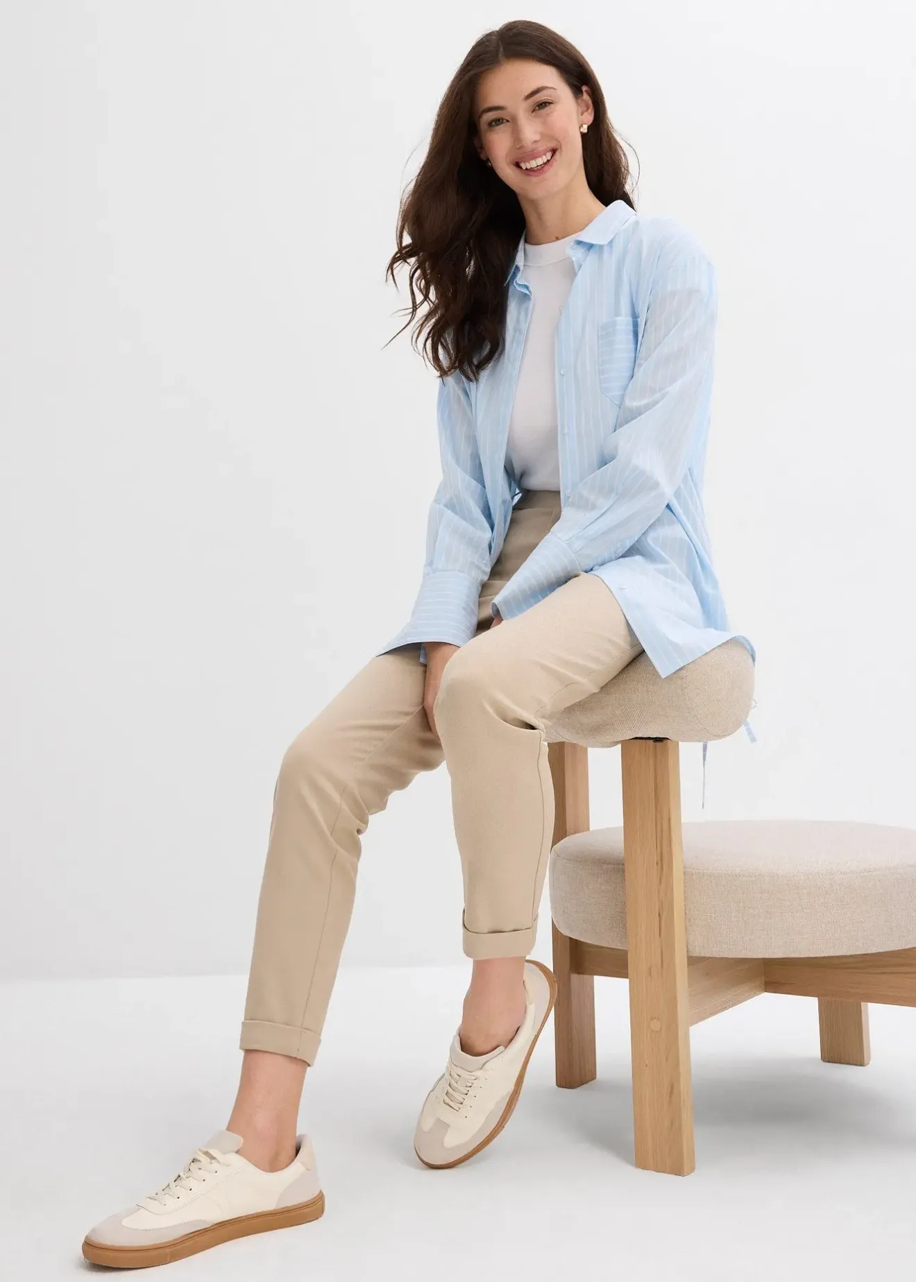 Femme bonprix Pantalons|Pantalon chino en viscose mélangée