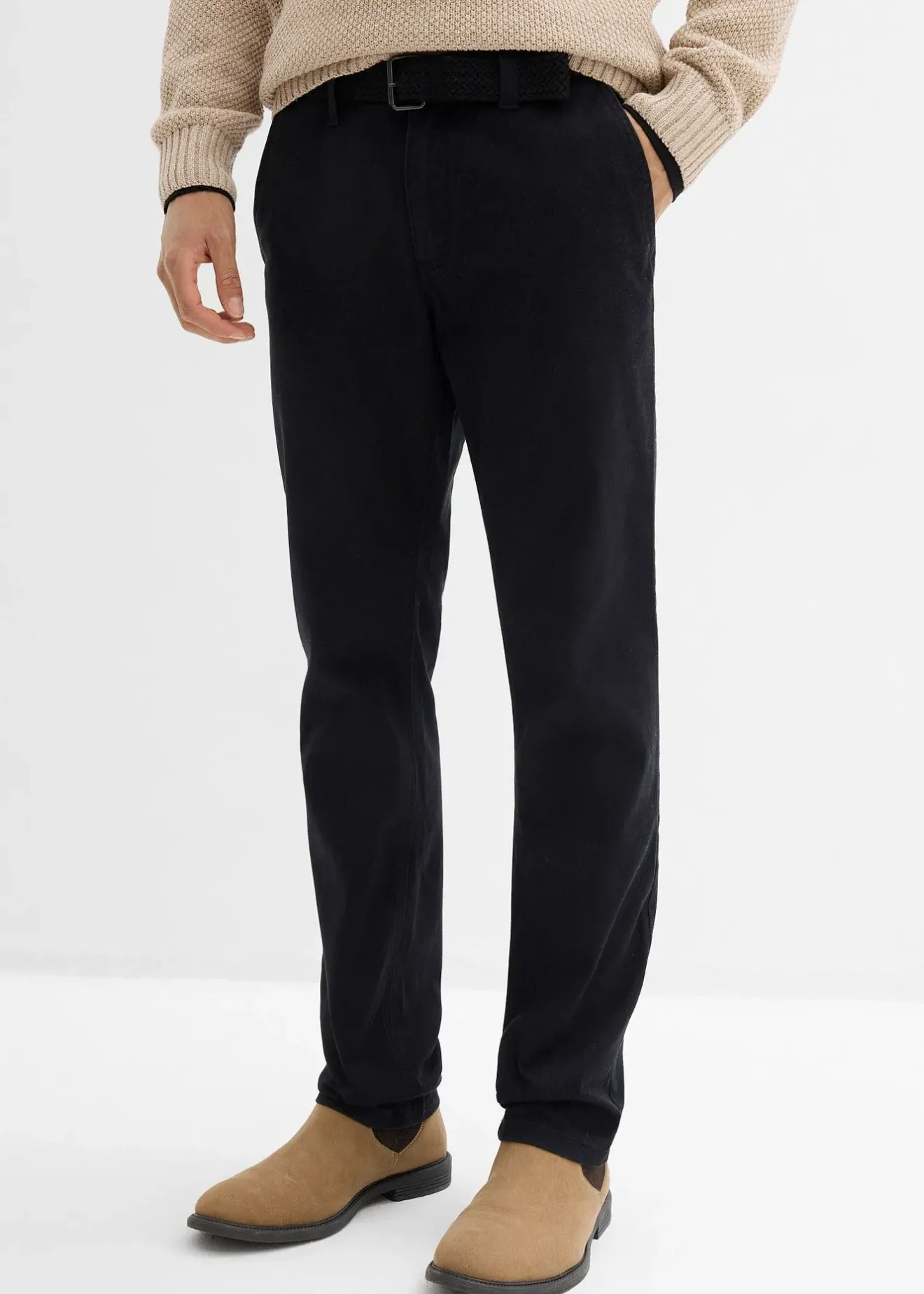 Homme bonprix Pantalons|Pantalon chino extensible regular avec taille élastique et ceinture, droit