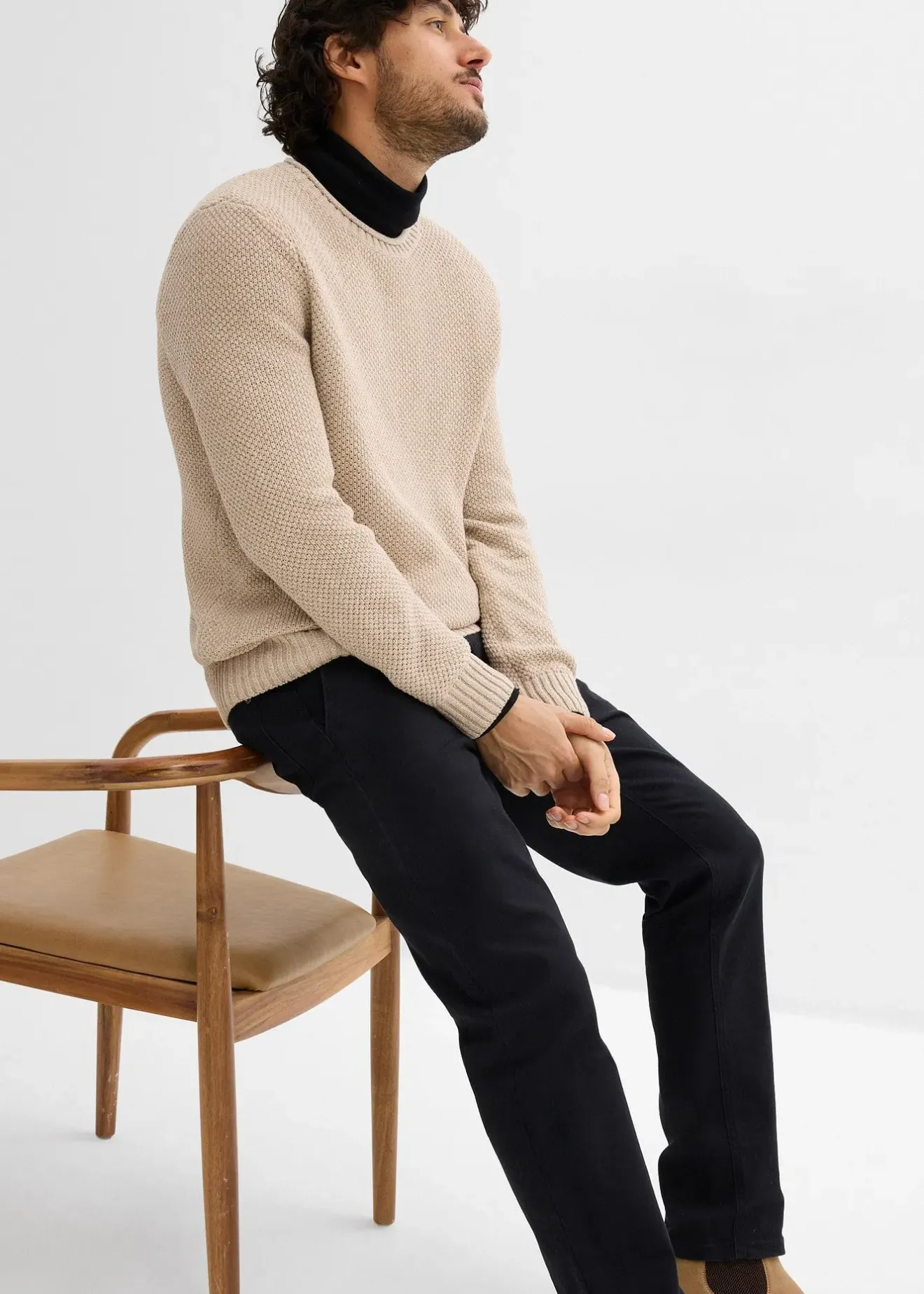 Homme bonprix Pantalons|Pantalon chino extensible regular avec taille élastique et ceinture, droit