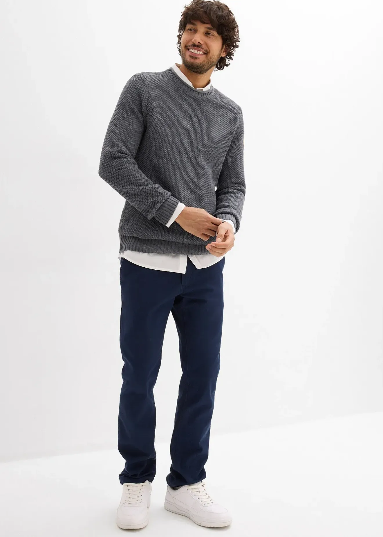 bonprix Pantalon chino extensible regular avec taille élastique et ceinture, droit|Homme Pantalons