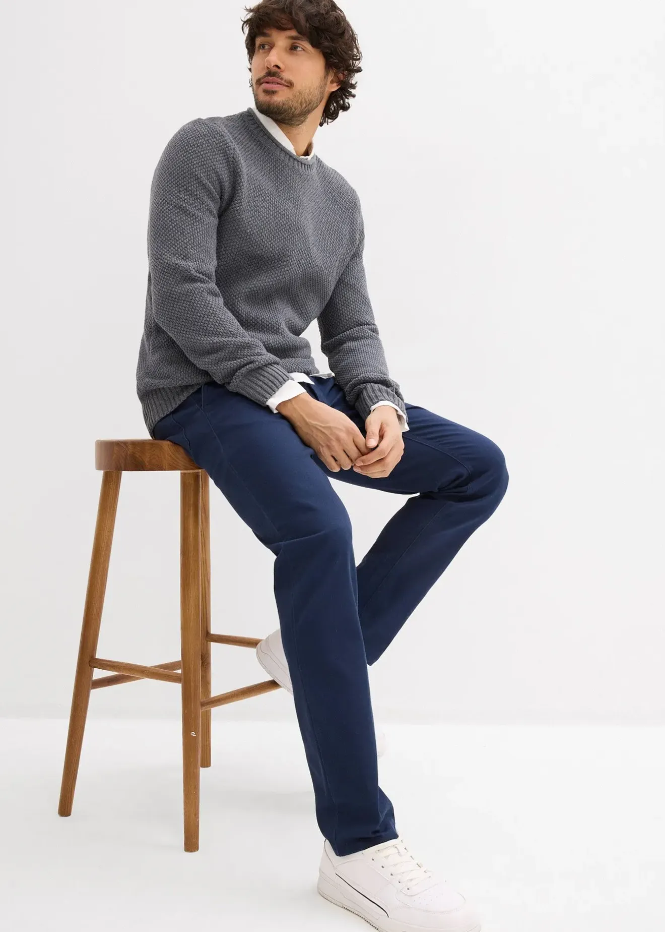 bonprix Pantalon chino extensible regular avec taille élastique et ceinture, droit|Homme Pantalons