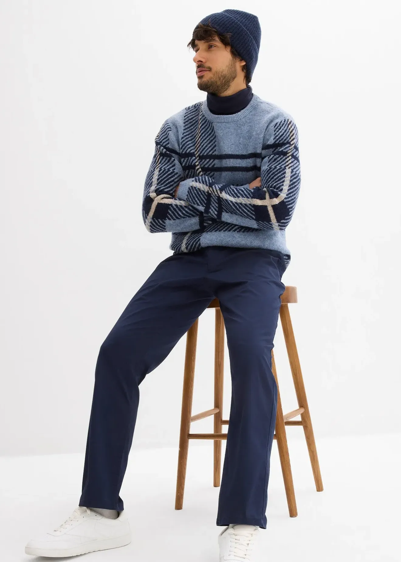 Homme bonprix Pantalons|Pantalon chino regular avec ceinture, taille élastiquée, droit