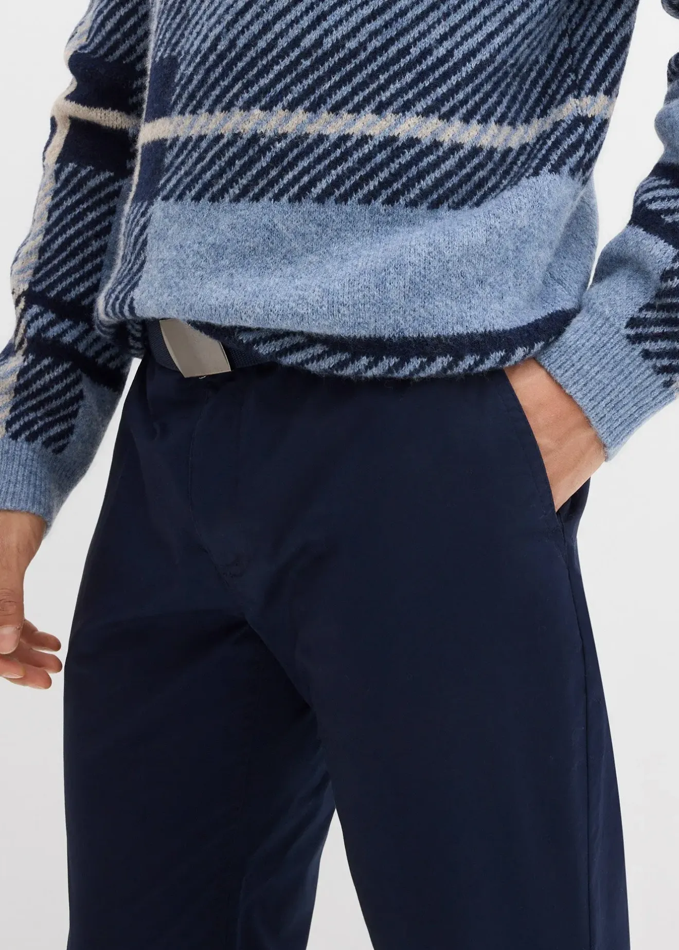 Homme bonprix Pantalons|Pantalon chino regular avec ceinture, taille élastiquée, droit