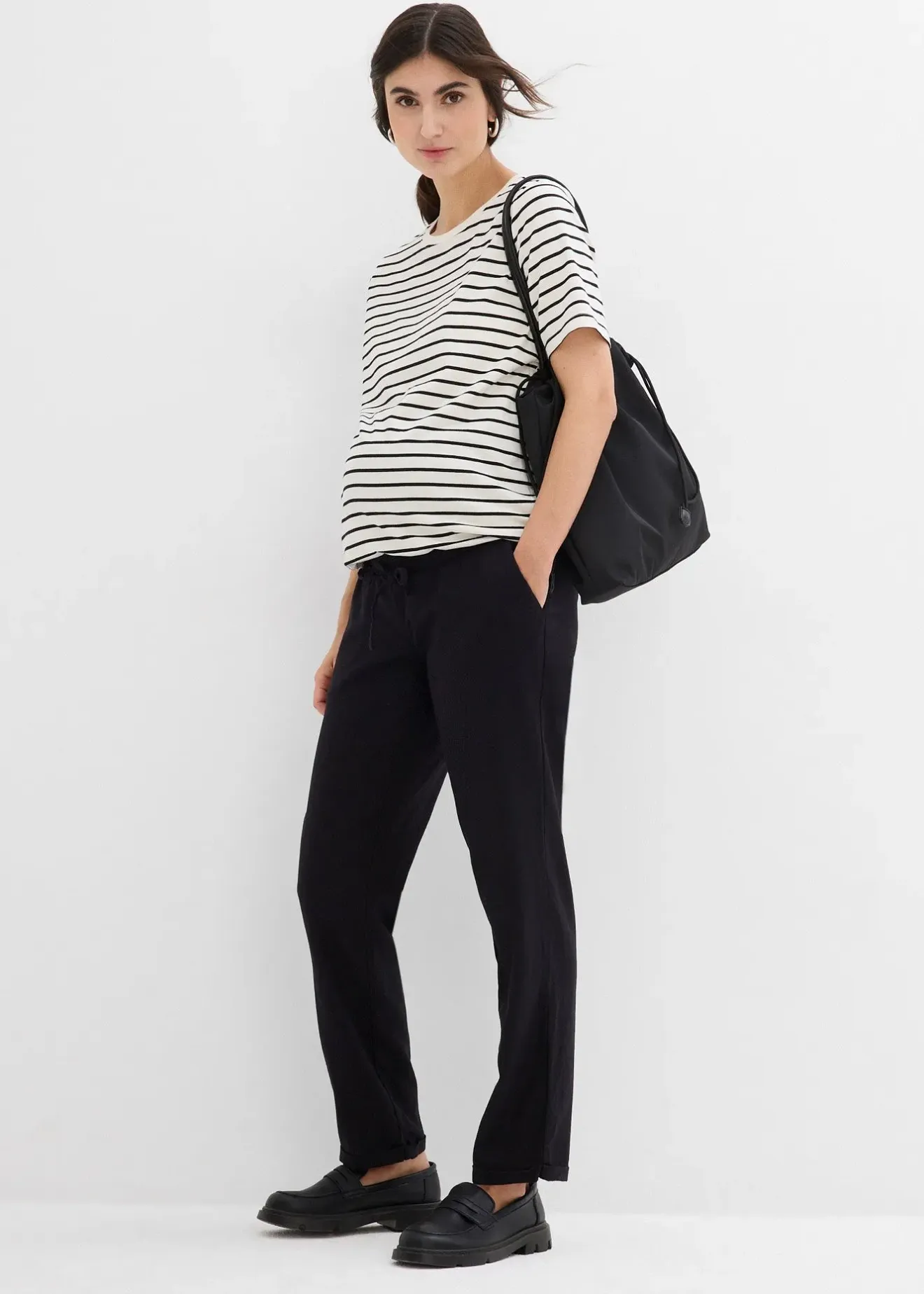 bonprix Pantalon de grossesse en lin majoritaire, droit|Femme Femme Enceinte