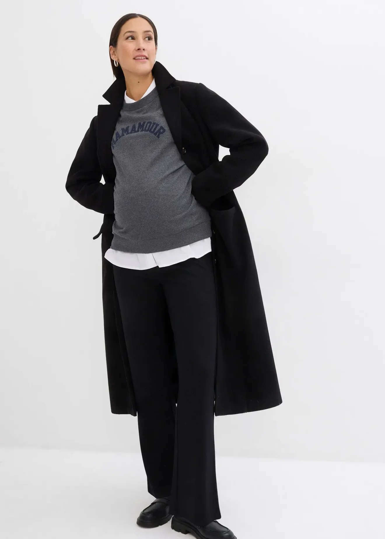 bonprix Pantalon de grossesse en jersey milano, jambes légèrement évasées|Femme Femme Enceinte