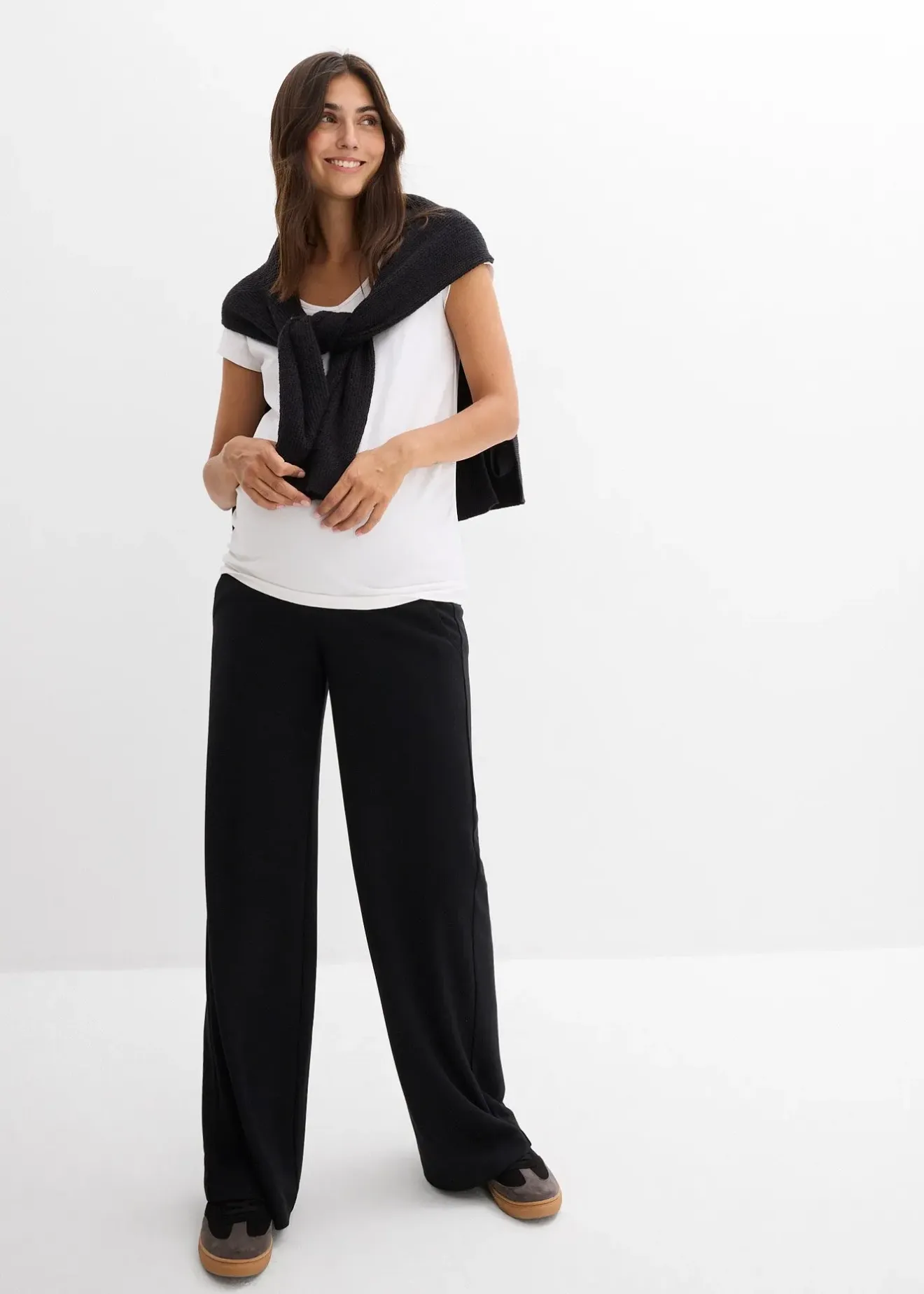 bonprix Pantalon de grossesse en jersey milano, jambe large|Femme Femme Enceinte